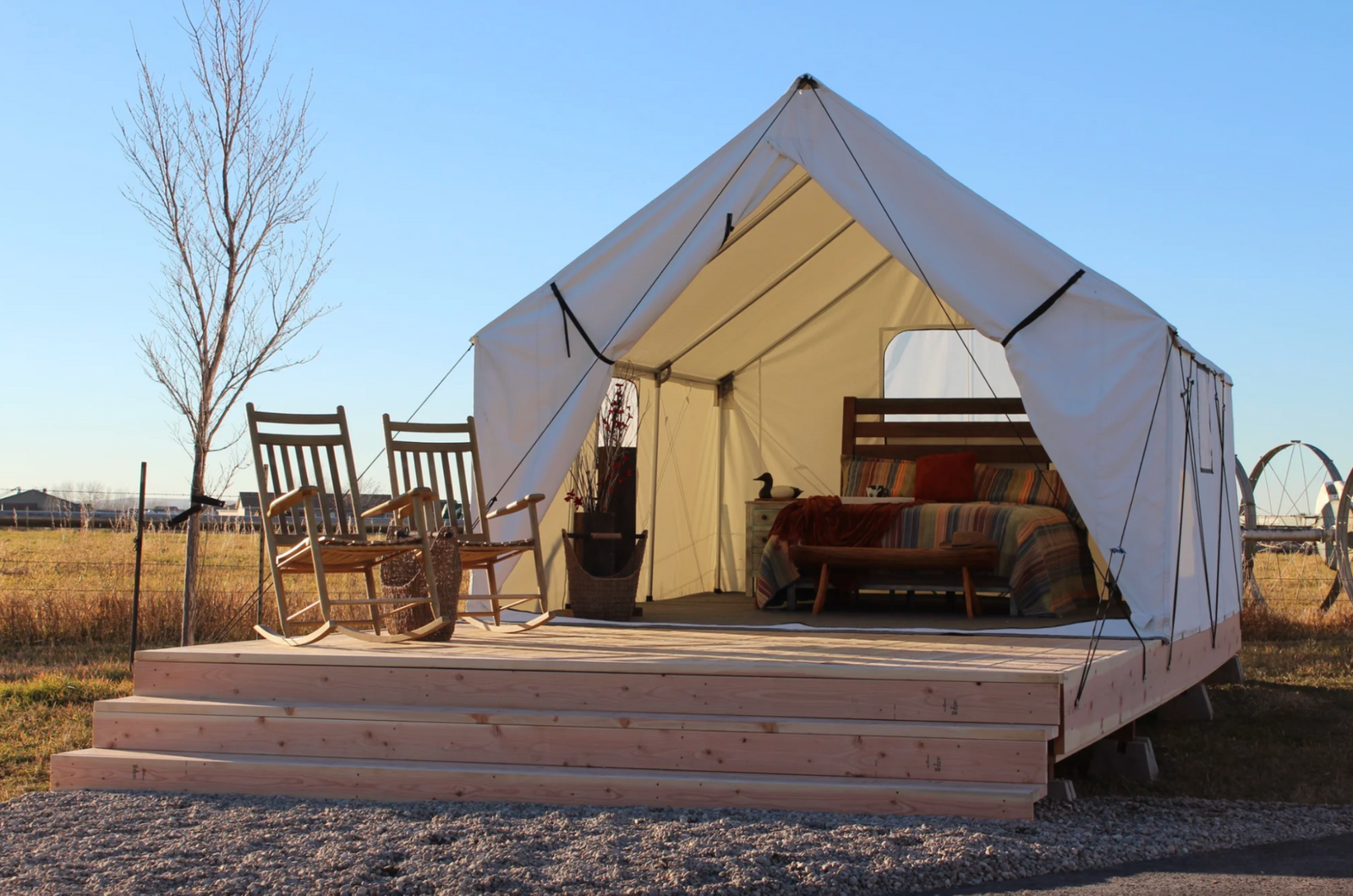 glamping tent on a platform