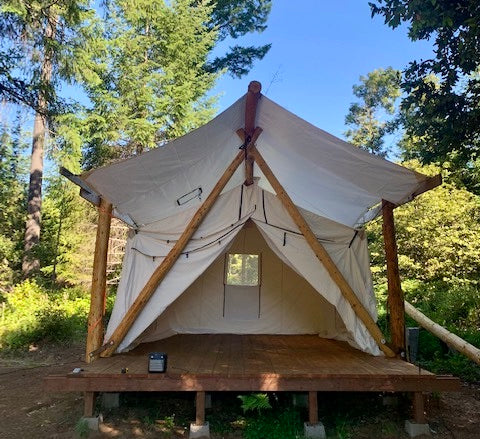Wall Tent Shop Glamping Tents with Stove on Wood Platform