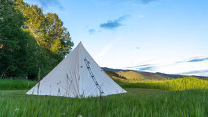 Canvas Hunting Tent with Mountains in Background