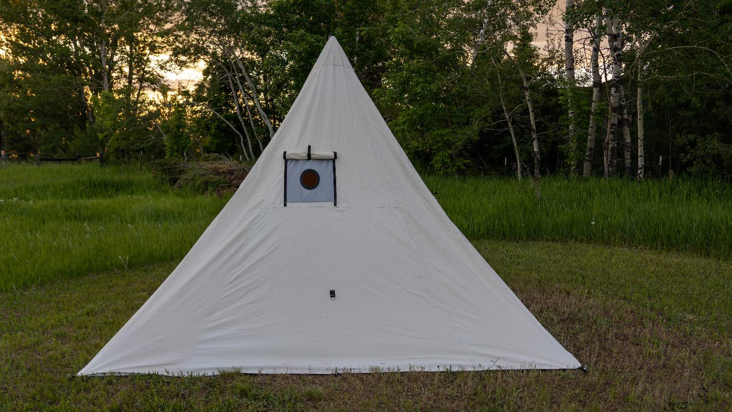 Back Wall of Canvas Range Tent Showing Stove Jack